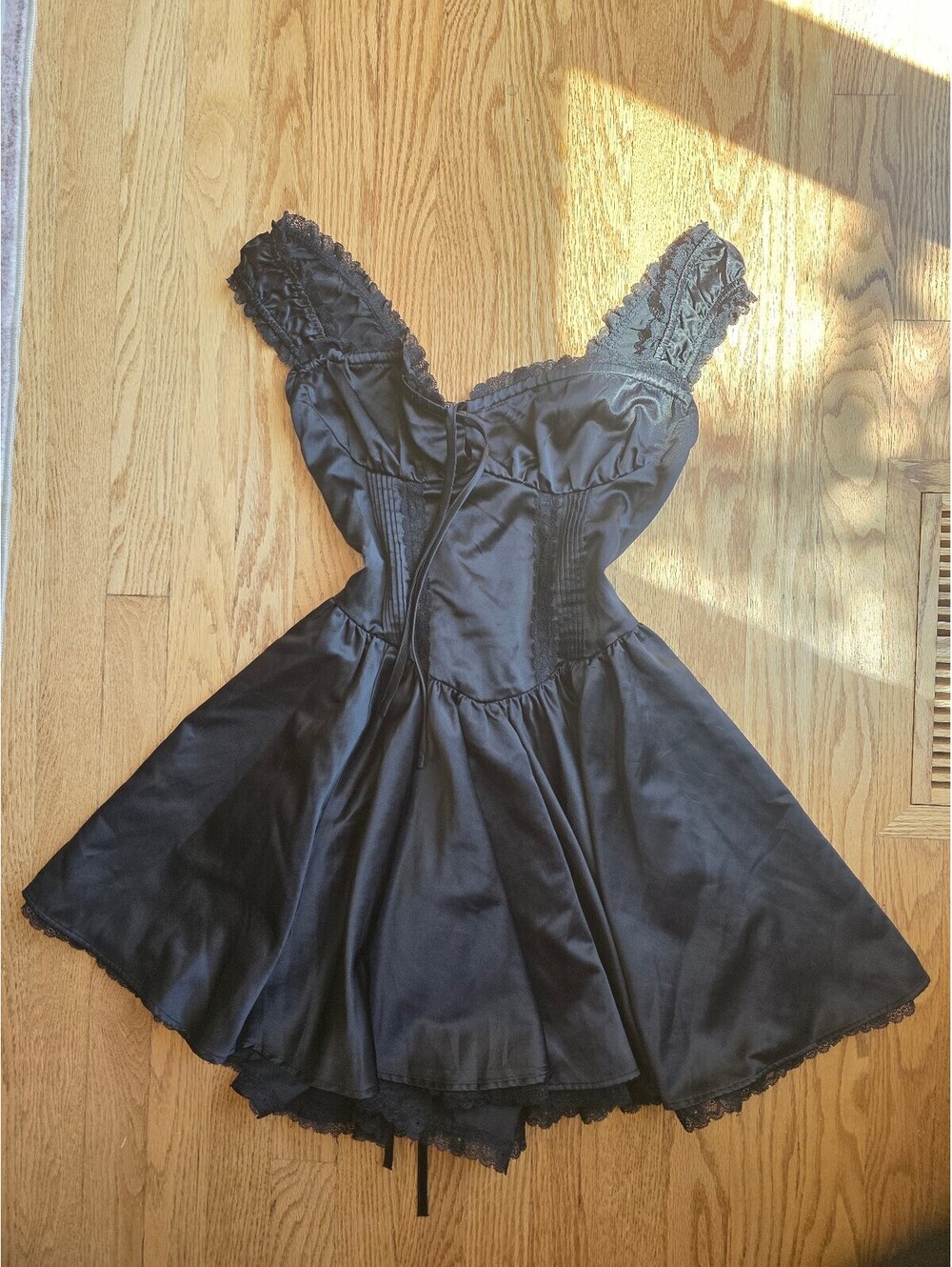 CIDER Black Lace Corset Mini Dress XS  Gothic Coquette Bustier Corset Back dress